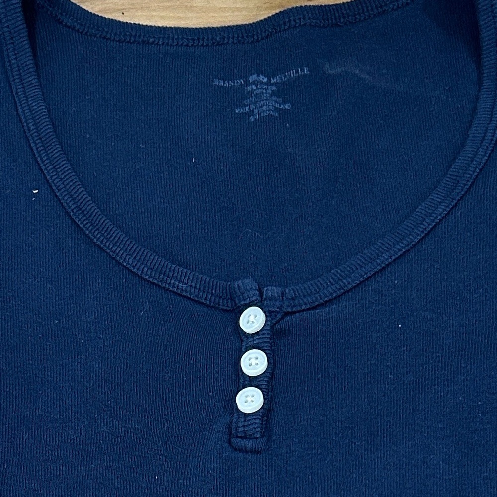 Brandy Melville Navy Ribbed Henley Tank with Buttons